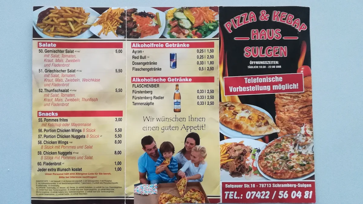 Speisekarte, Kebap Sulgen/ Pizza und Kebap Haus