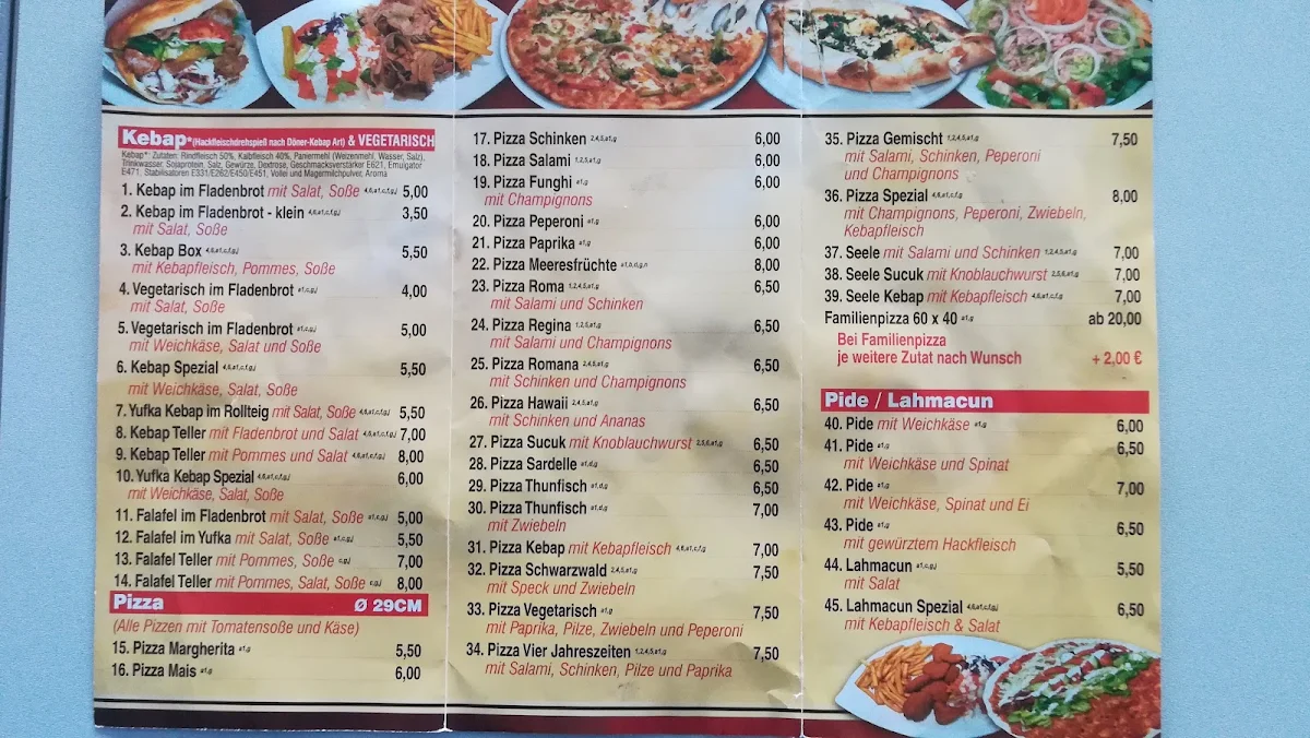Speisekarte, Kebap Sulgen/ Pizza und Kebap Haus