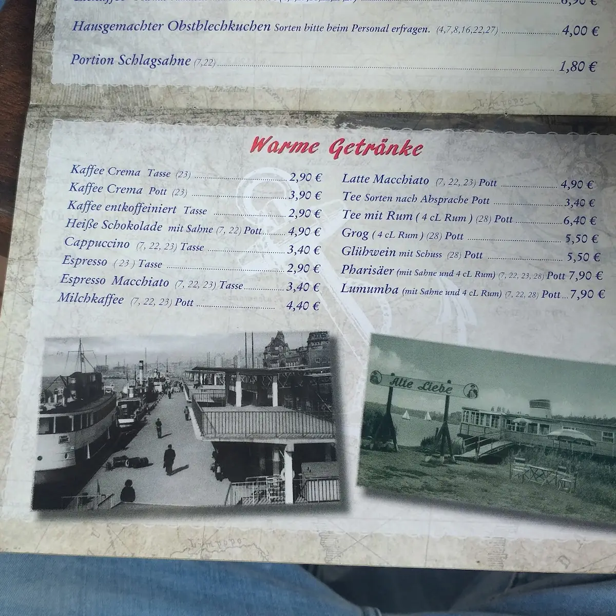 Speisekarte, Alte Liebe Restaurantschiff