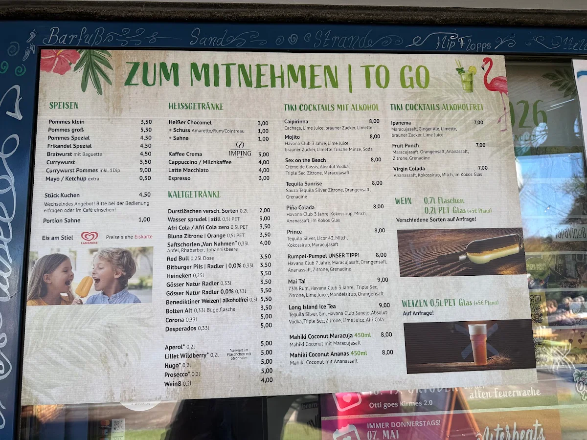 Speisekarte, Bocholter Strandcafe