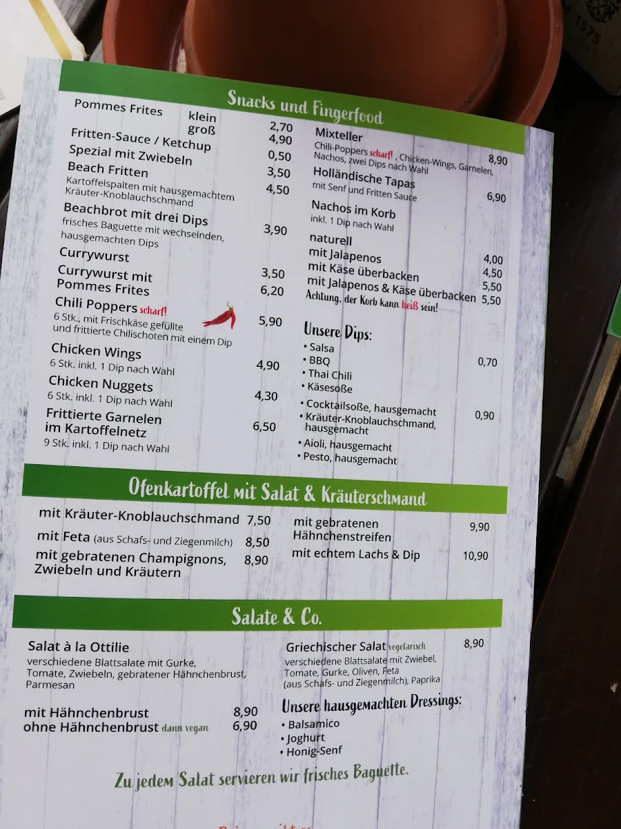 Speisekarte, Bocholter Strandcafe