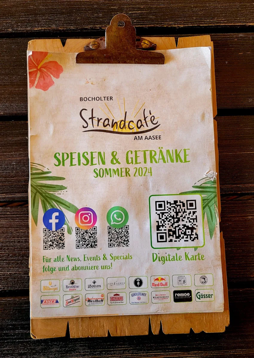 Speisekarte, Bocholter Strandcafe