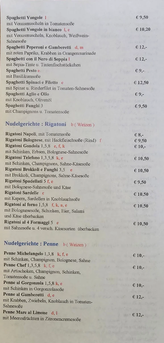 Speisekarte, La Gondola Pizzeria