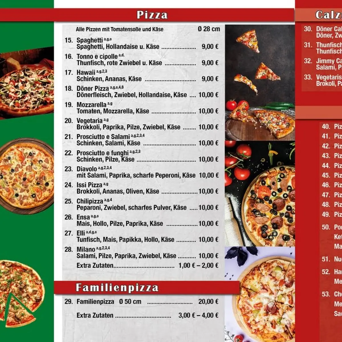 Speisekarte, Jimmy Pizzeria