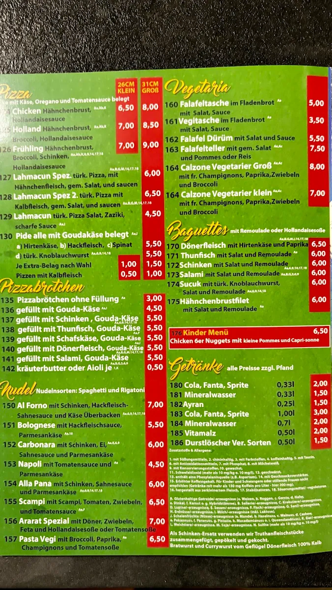 Speisekarte, Mount Ararat Grill