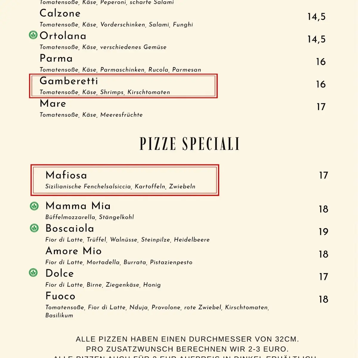 Speisekarte, Pomodoro - Pizzeria e Cucina Siciliana