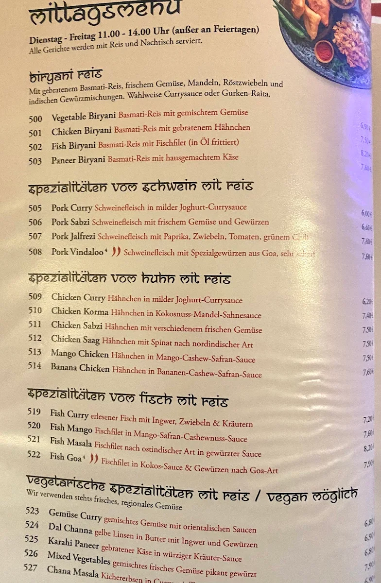 Speisekarte, Punjabi Dhaba