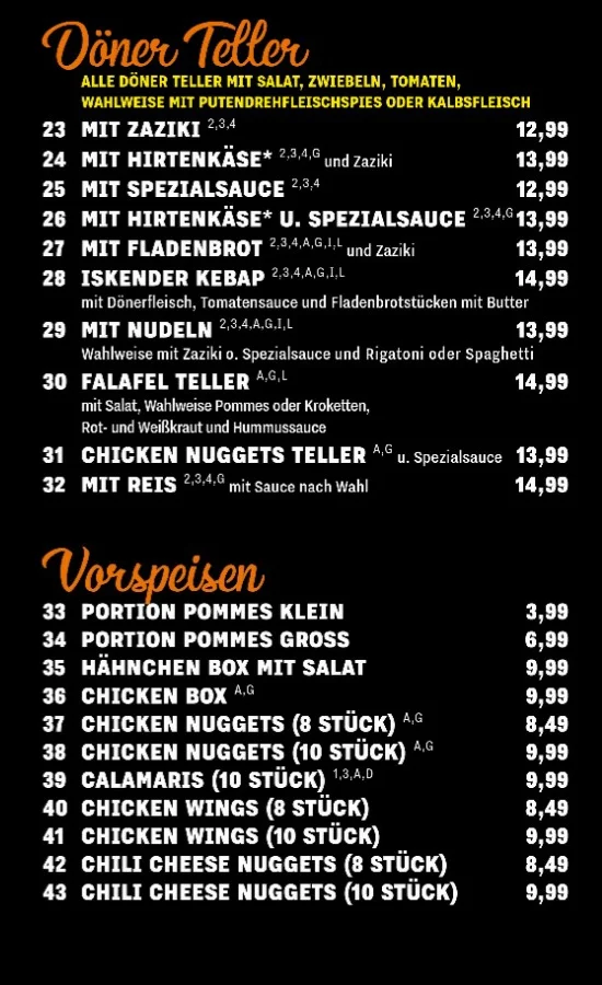 Speisekarte, Merkers Döner
