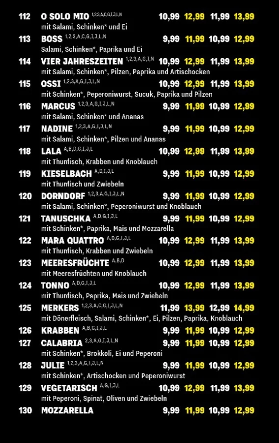 Speisekarte, Merkers Döner