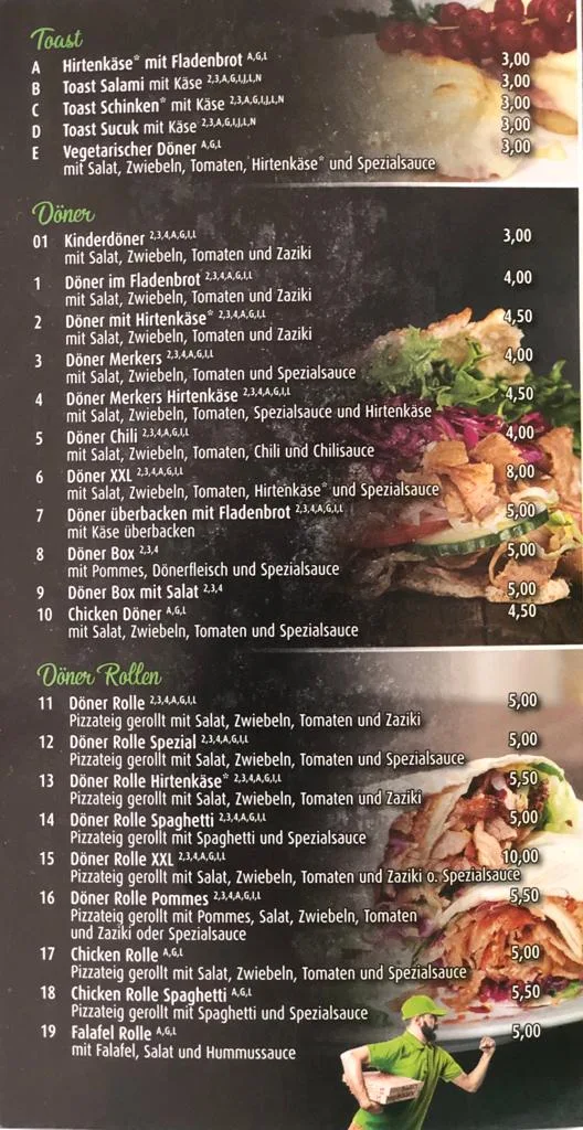 Speisekarte, Merkers Döner
