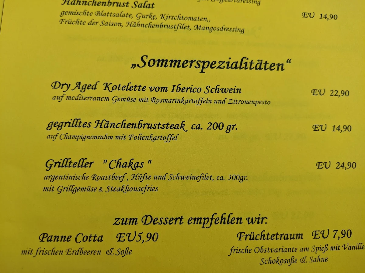 Speisekarte, Chaka's
