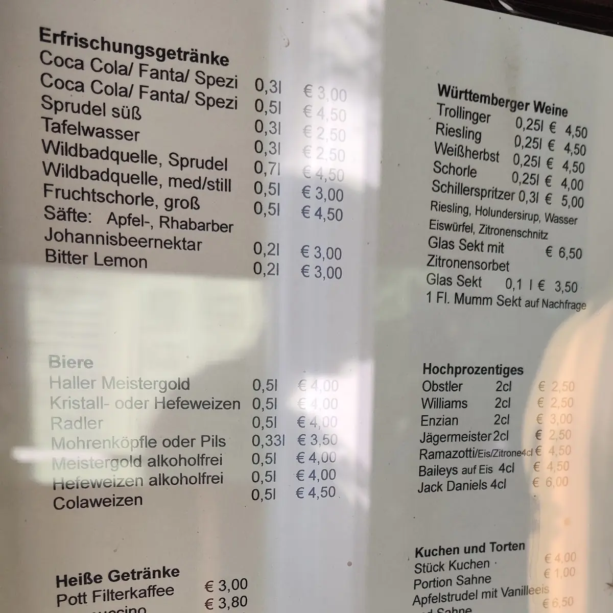 Speisekarte, Biergarten im Stöckach (ehemals Minigolf)