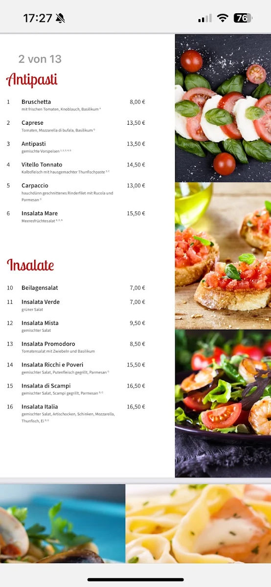 Speisekarte, Ricchi e Poveri – Trattoria – Pizzeria