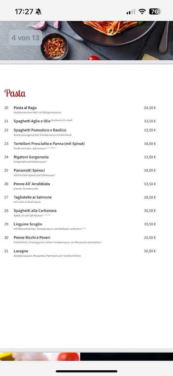 Speisekarte, Ricchi e Poveri – Trattoria – Pizzeria