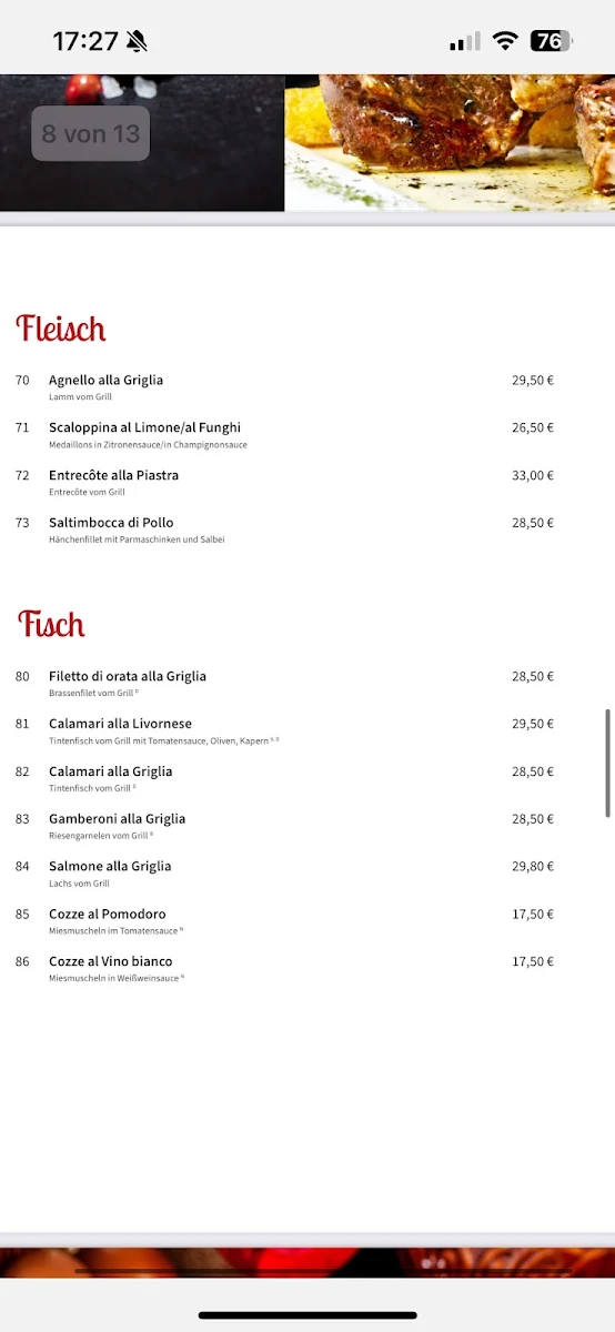 Speisekarte, Ricchi e Poveri – Trattoria – Pizzeria