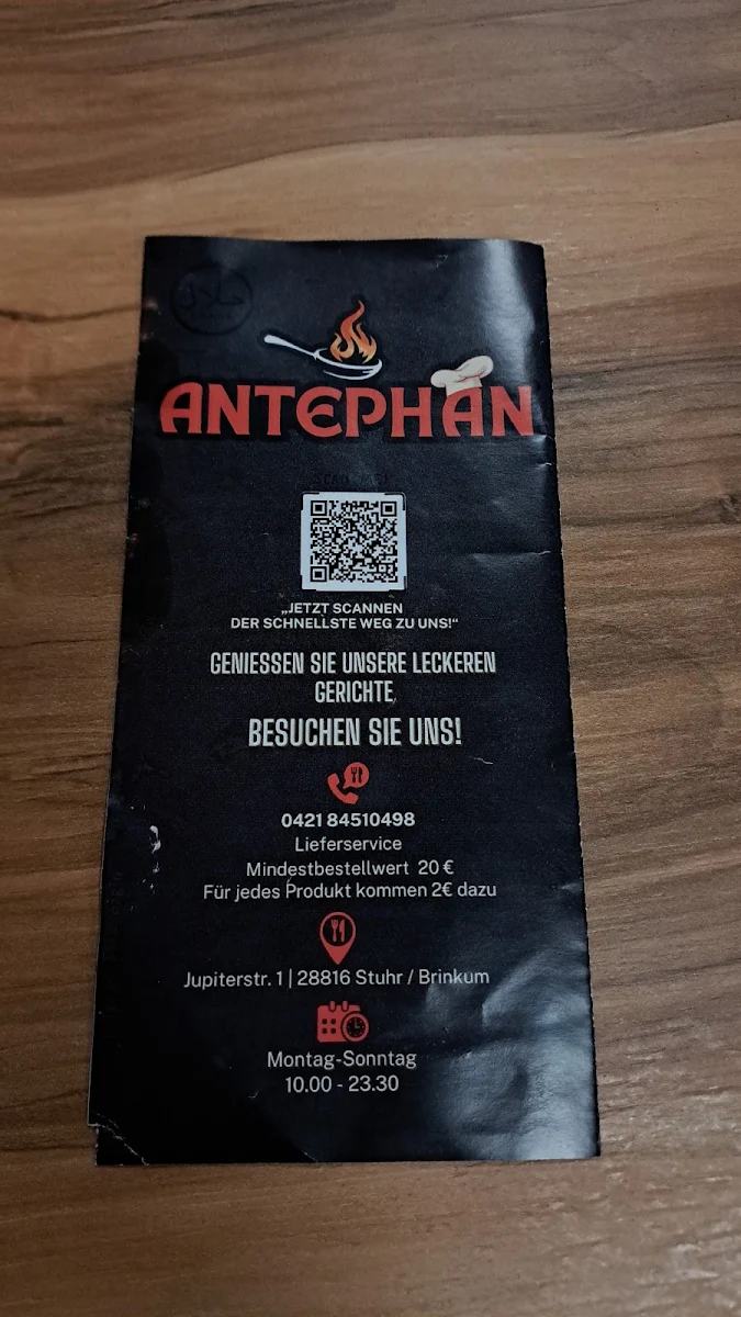 Speisekarte, Antephan Café & Restaurant