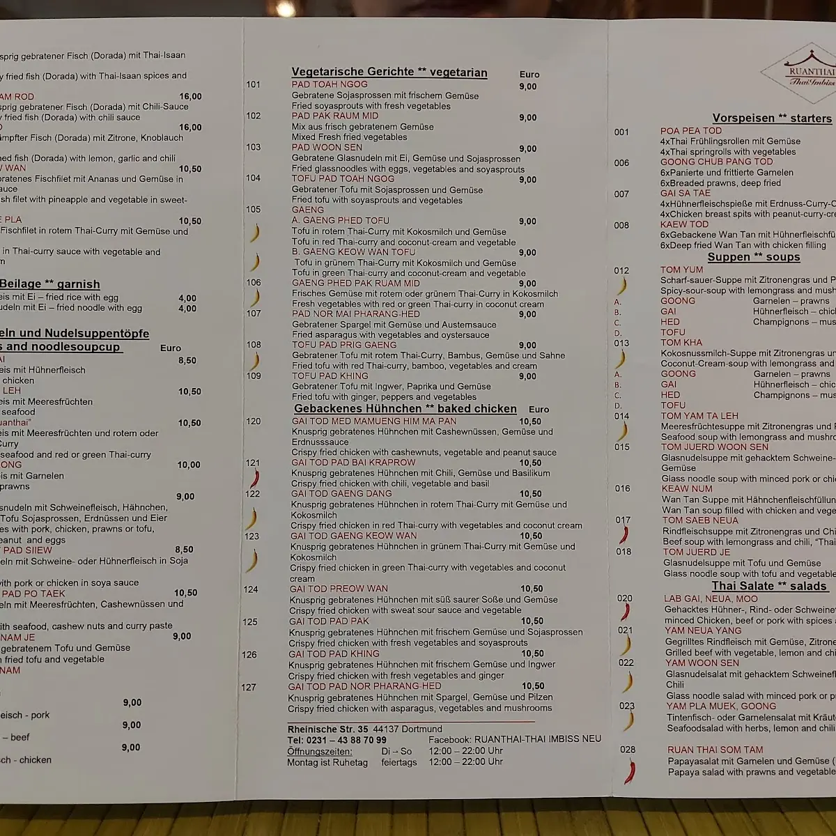Speisekarte, Ruanthai Thai Imbiss