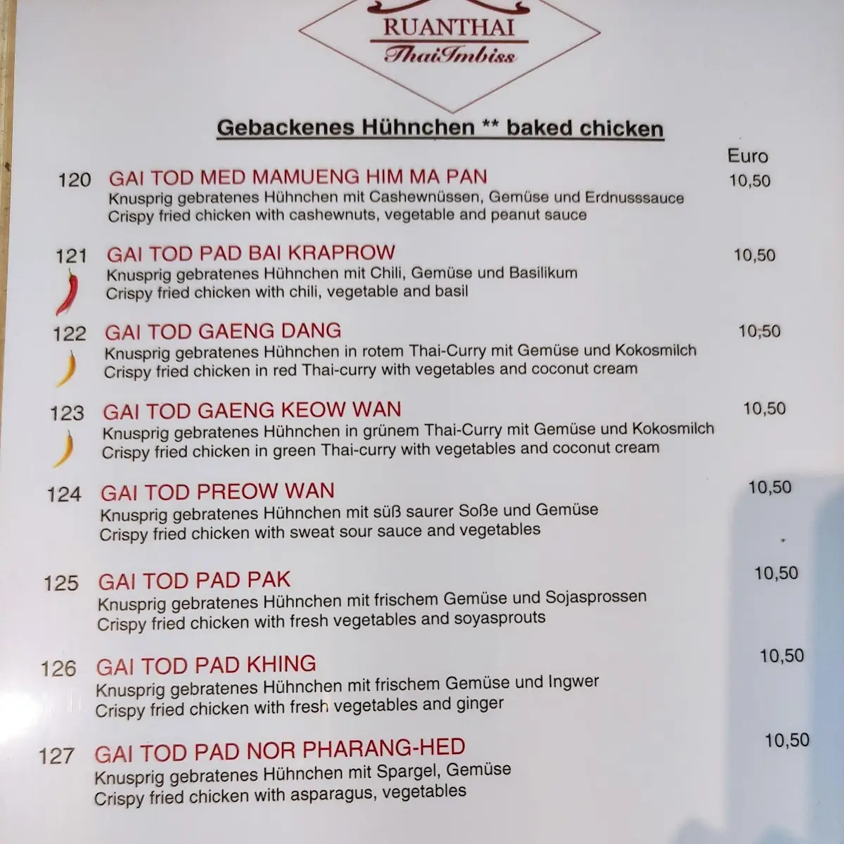 Speisekarte, Ruanthai Thai Imbiss