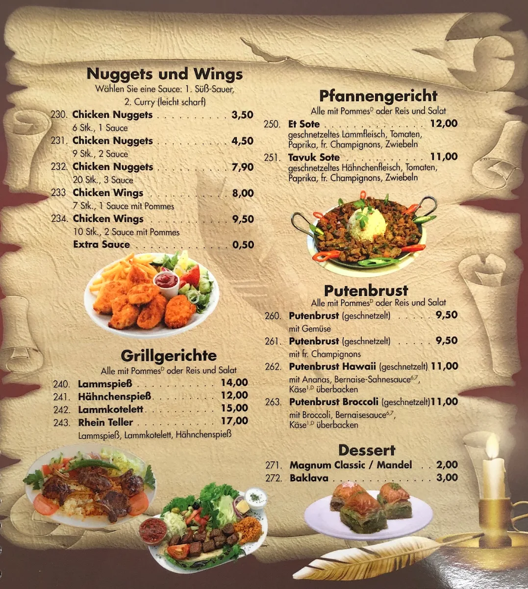 Speisekarte, Markthaus Rhein Grill & Pizzeria