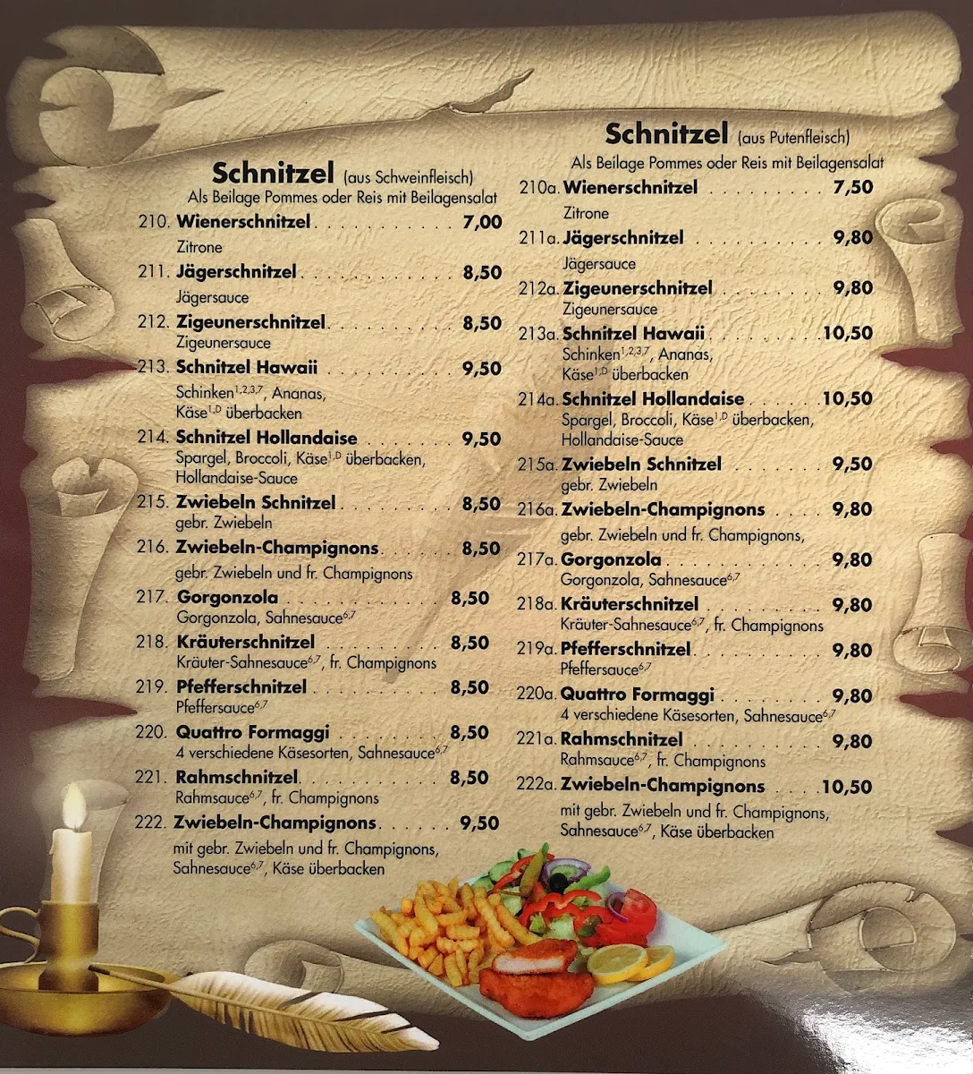 Speisekarte, Markthaus Rhein Grill & Pizzeria