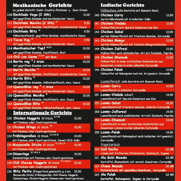Speisekarte, 1 Meter Blitz Pizza Streitberg
