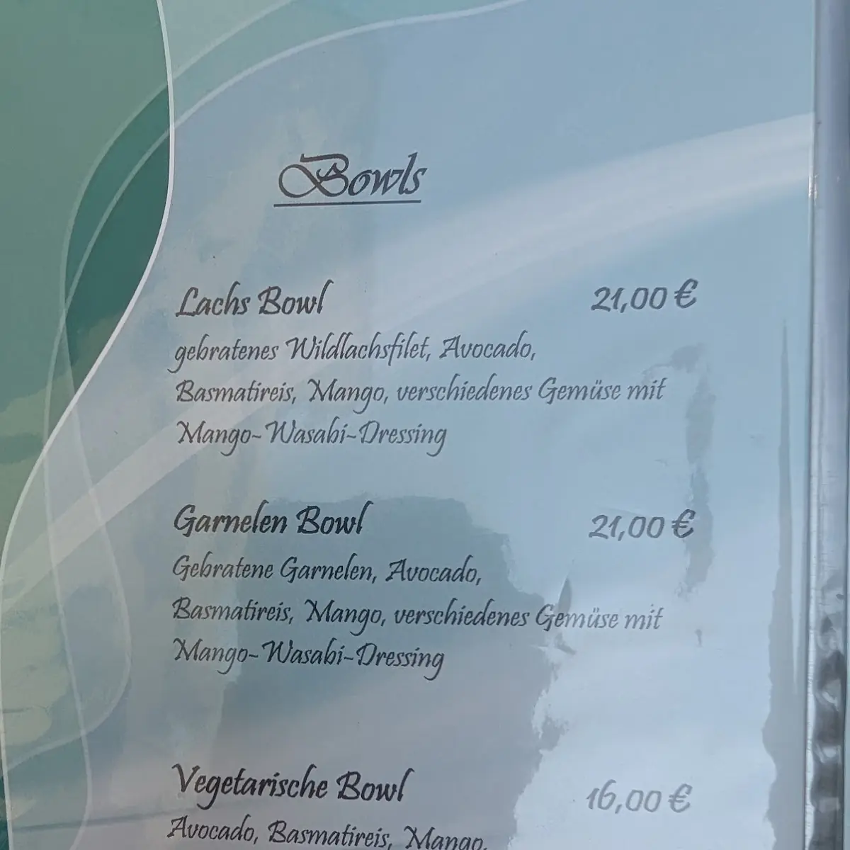 Speisekarte, Fischrestaurant Meereslust