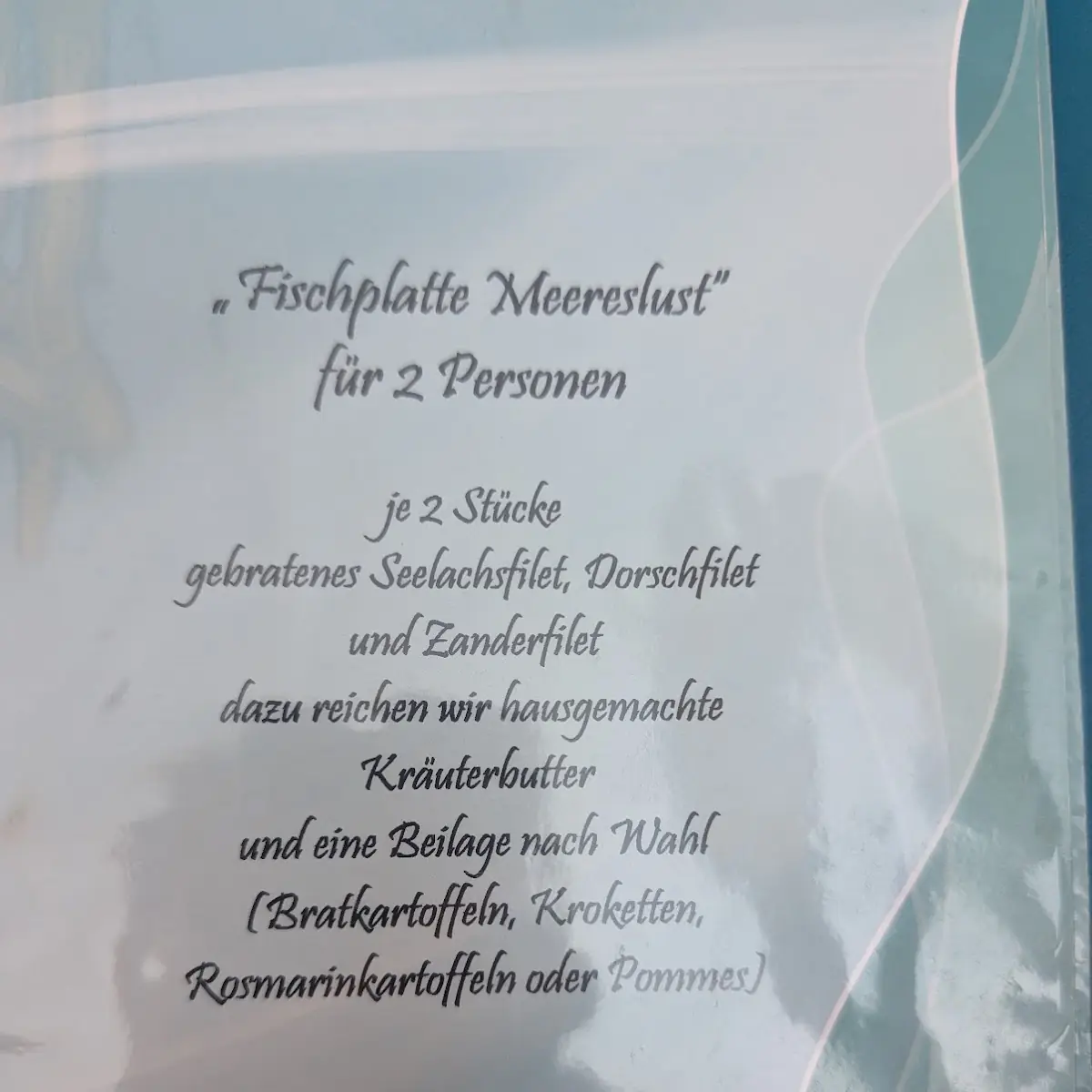 Speisekarte, Fischrestaurant Meereslust