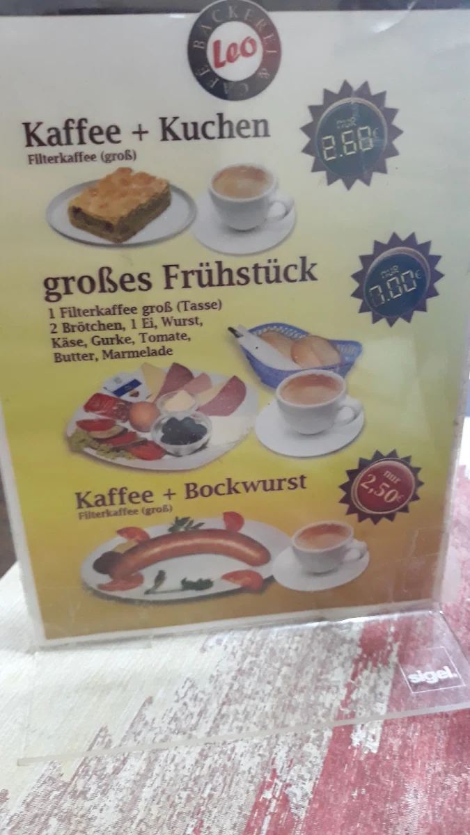 Speisekarte, Leo Cafe & Bäckerei
