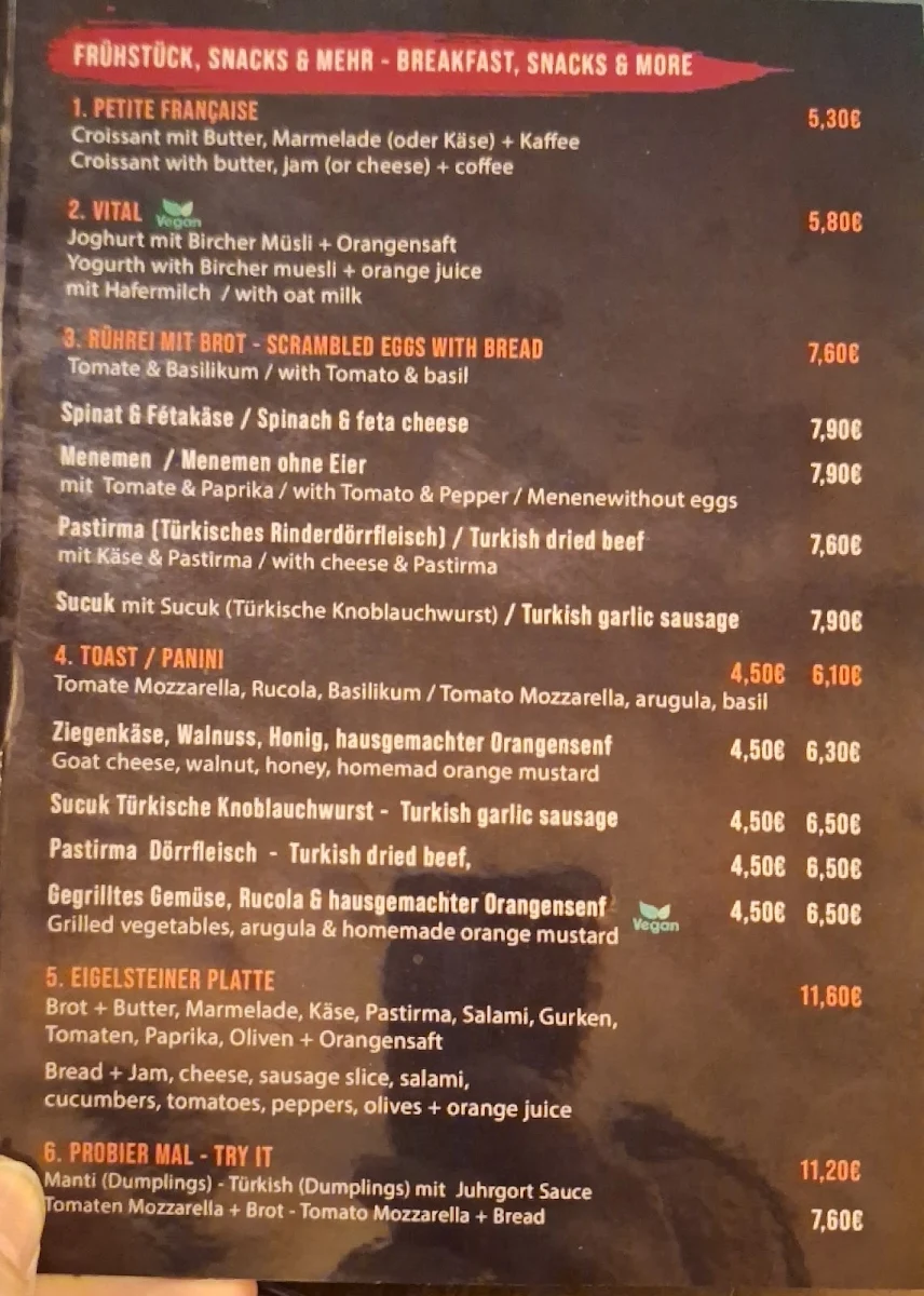 Speisekarte, Café Eigelstein