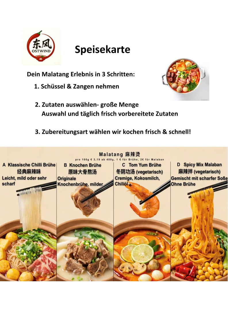 Speisekarte, Ostwind Restaurant