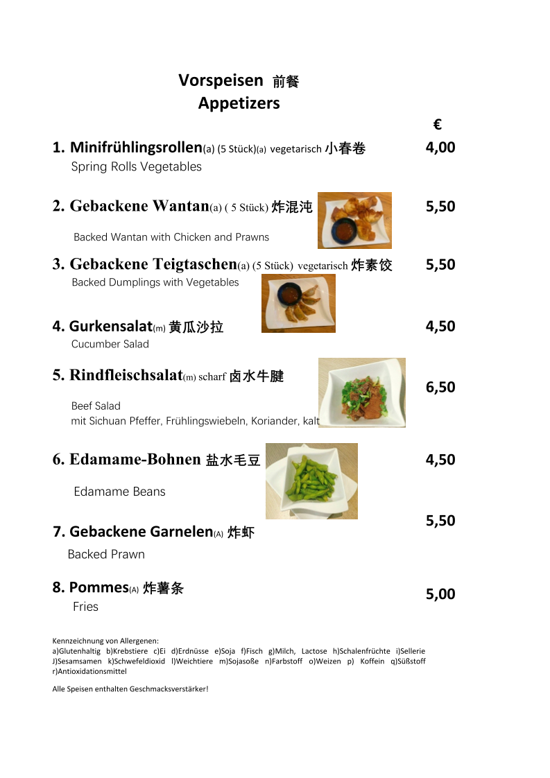 Speisekarte, Ostwind Restaurant
