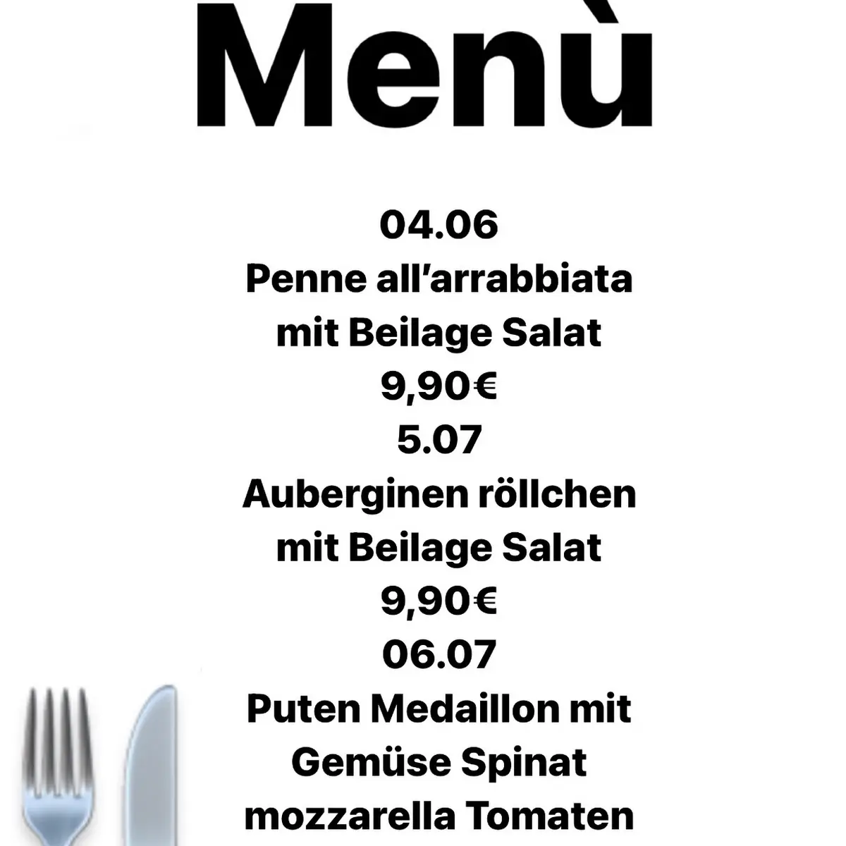 Speisekarte, Café am Kirchplatz