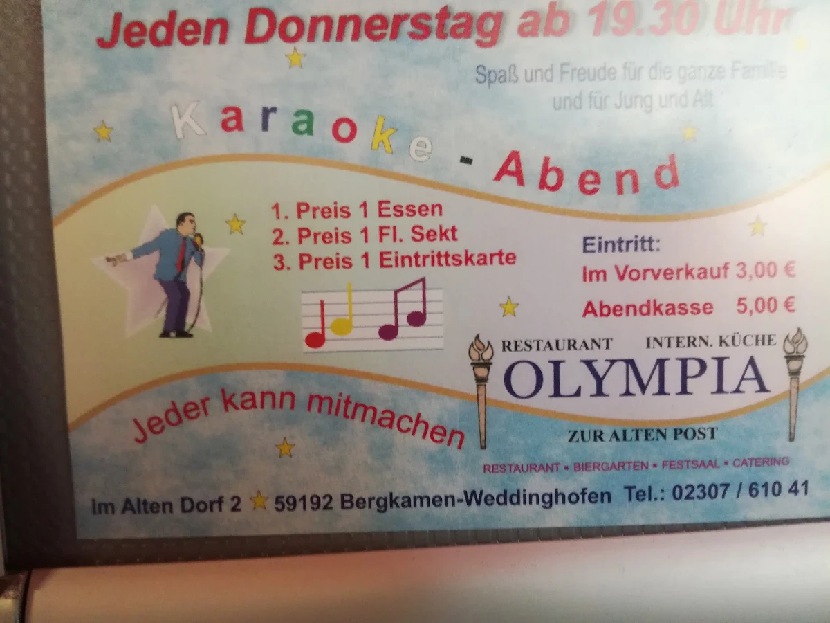Speisekarte, Olympia Restaurant 'Zur alten Post'