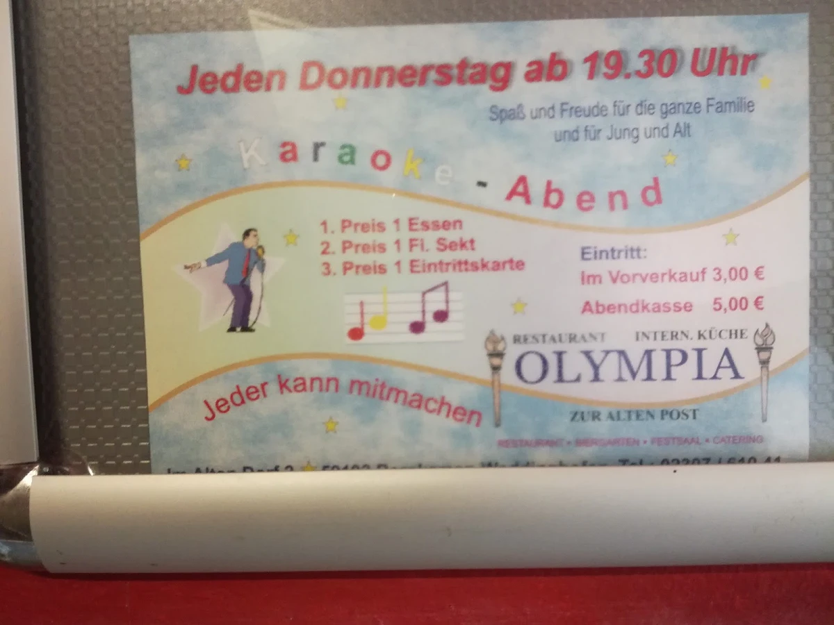 Speisekarte, Olympia Restaurant 'Zur alten Post'