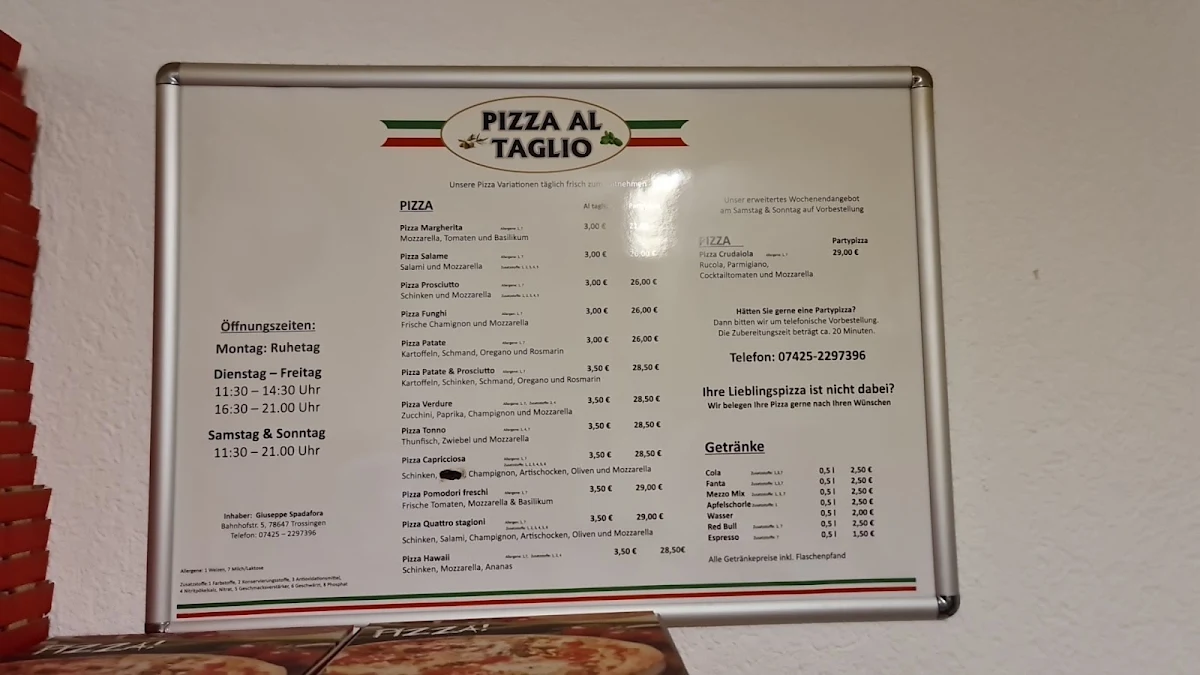 Speisekarte, Pizza al taglio