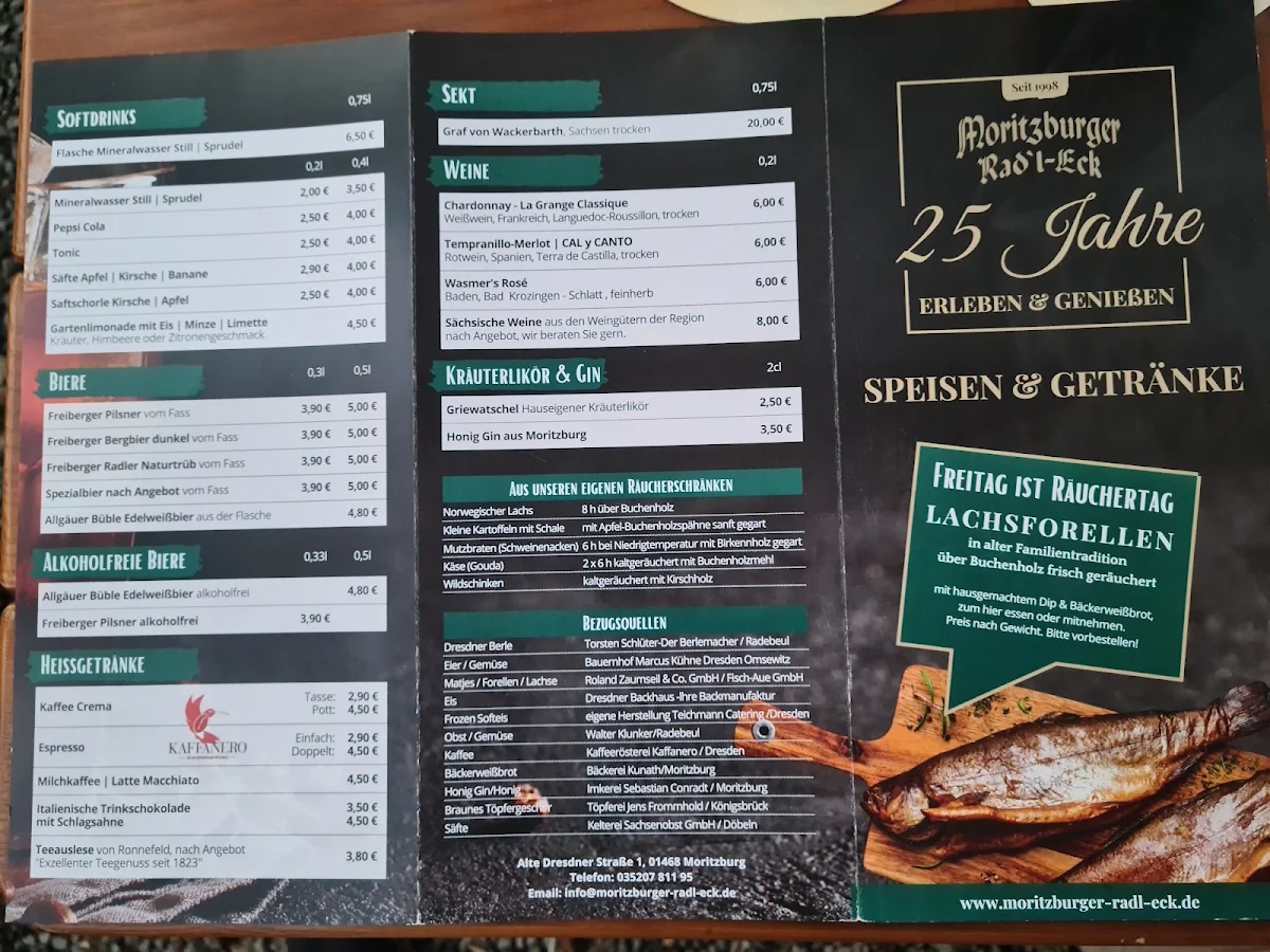 Speisekarte, Moritzburger Rad'l-Eck