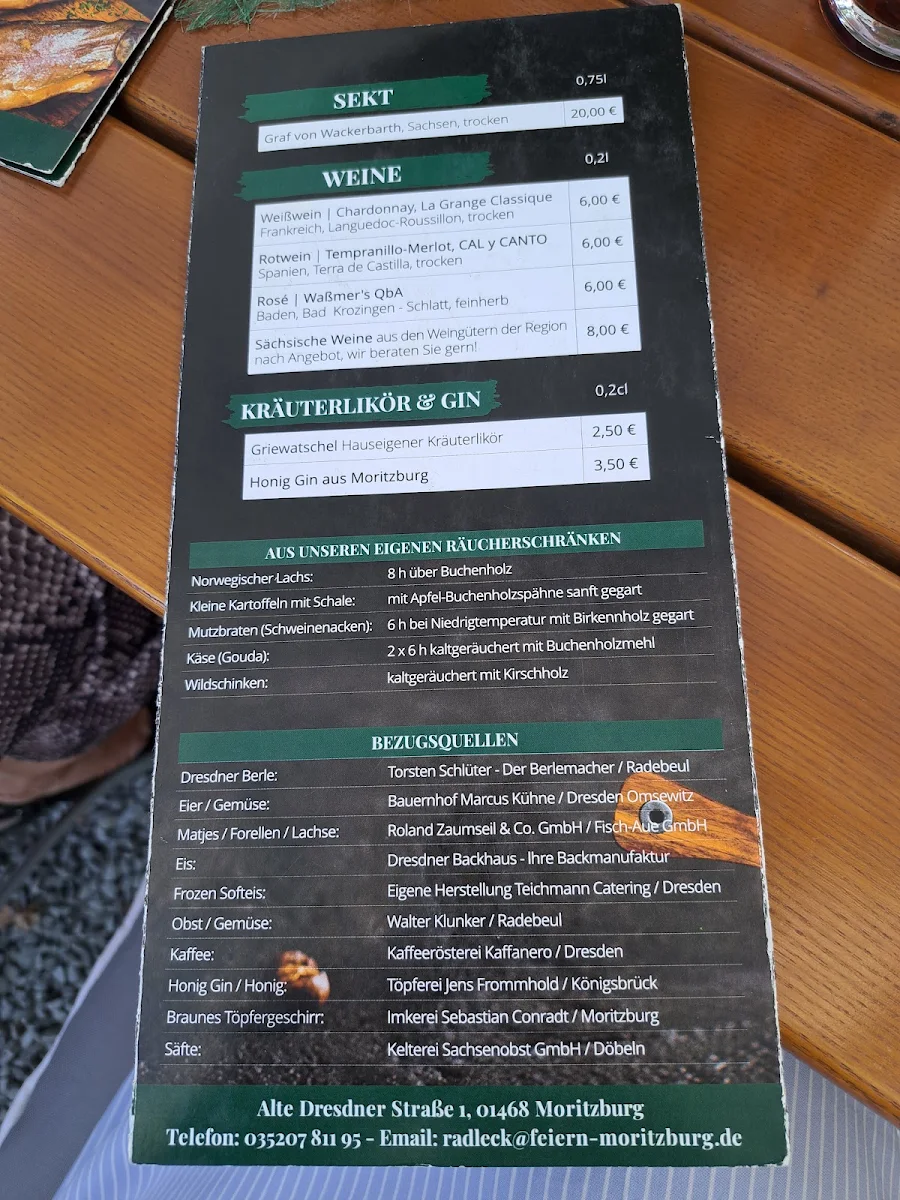 Speisekarte, Moritzburger Rad'l-Eck