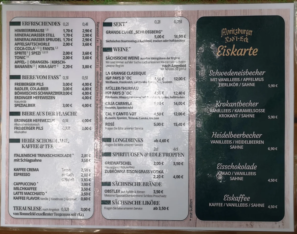 Speisekarte, Moritzburger Rad'l-Eck