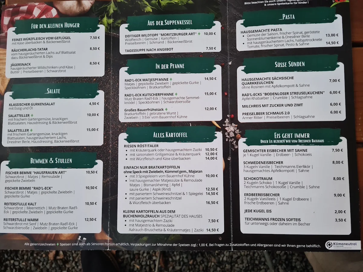 Speisekarte, Moritzburger Rad'l-Eck