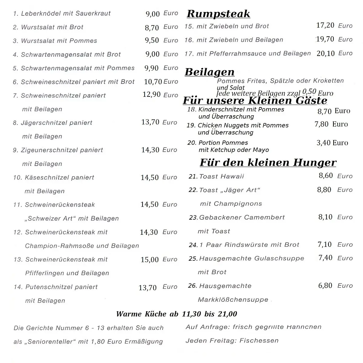 Speisekarte, Dacha Lu - Gaststätte KZV P49