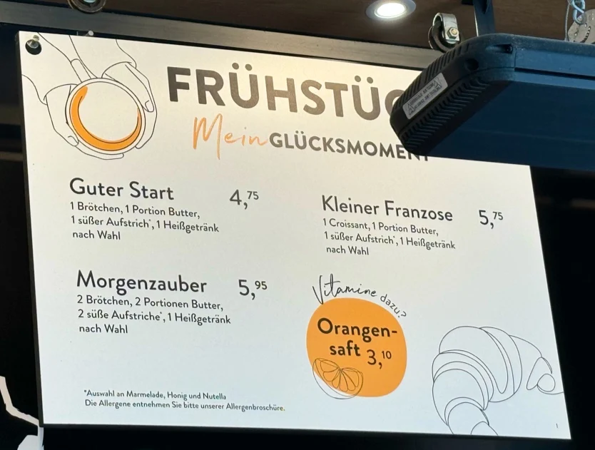 Speisekarte, Bäcker Görtz