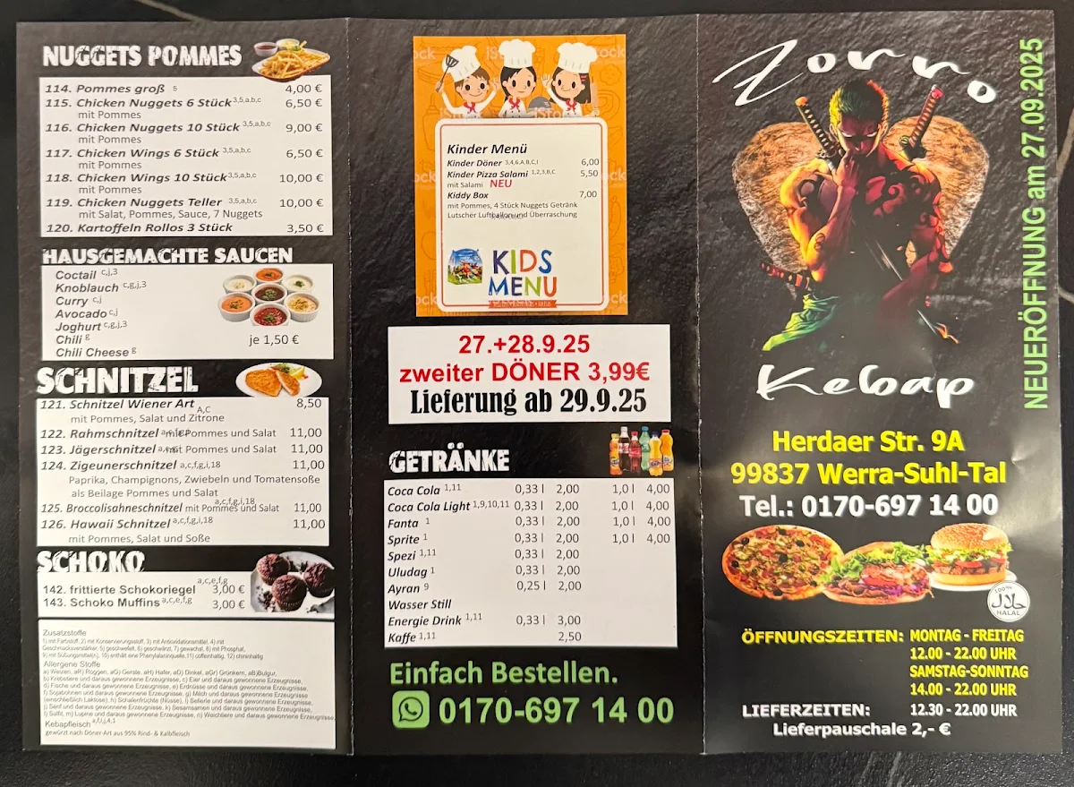 Speisekarte, Zorro Kebap