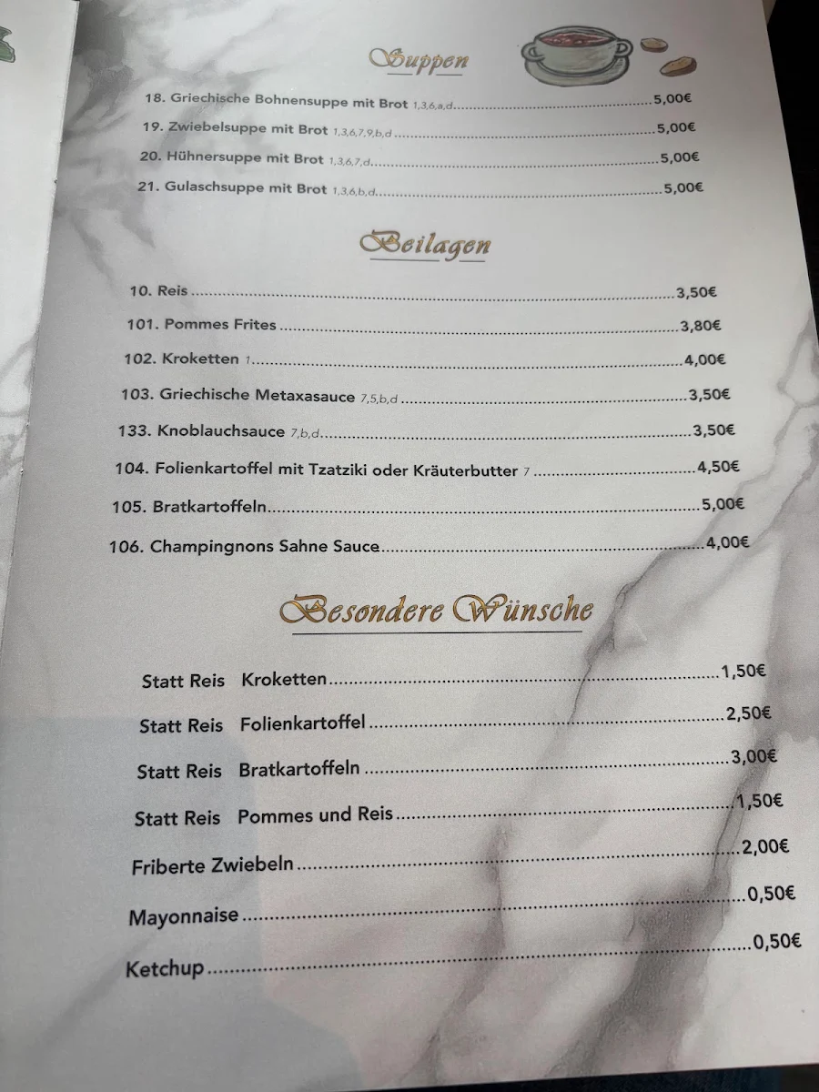 Speisekarte, Taverna Yammas Restaurant griechische Spezialitäten