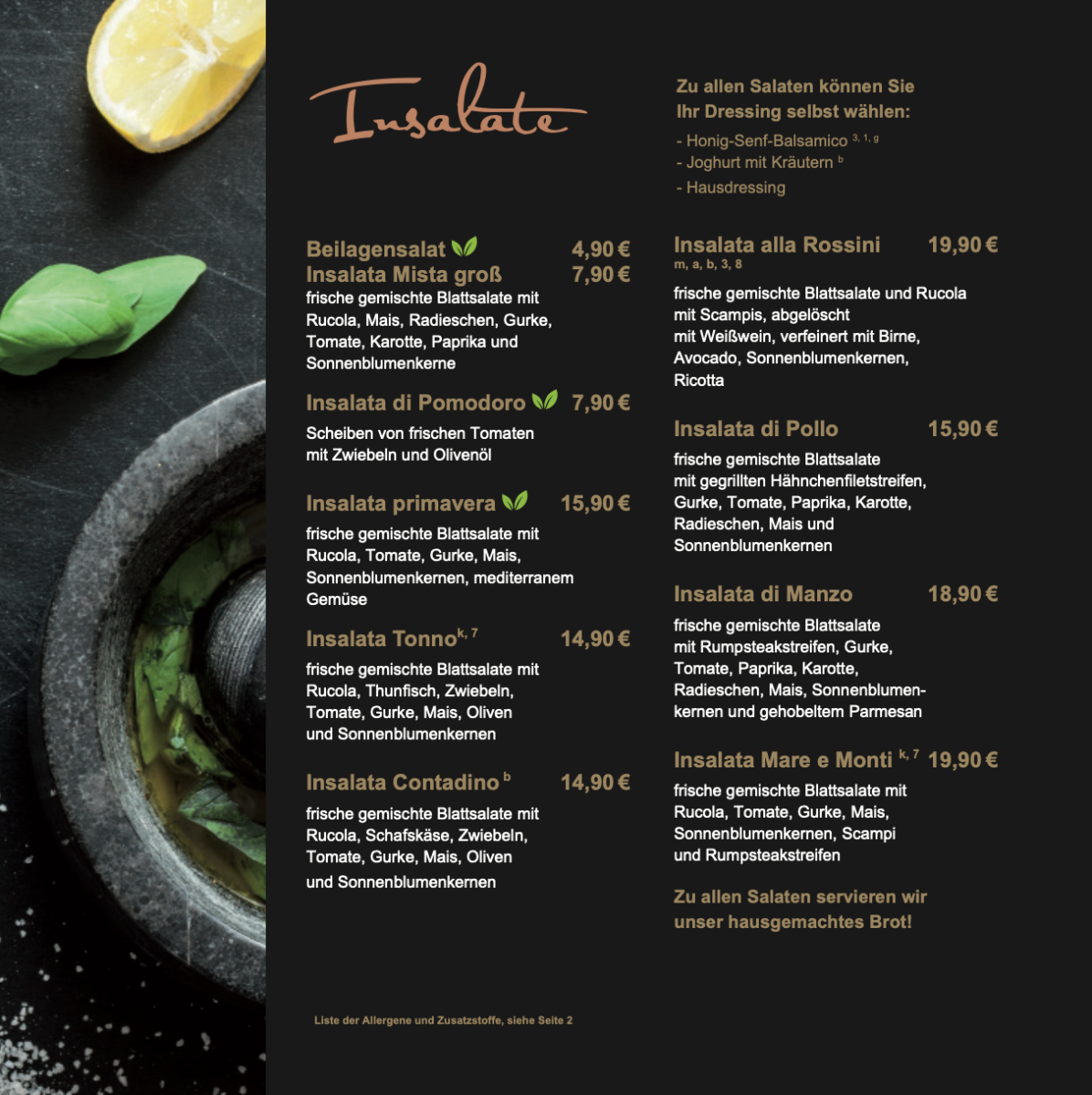 Speisekarte, Rossini Ristorante by Buon Appetito | Italienisches Restaurant in Estenfeld