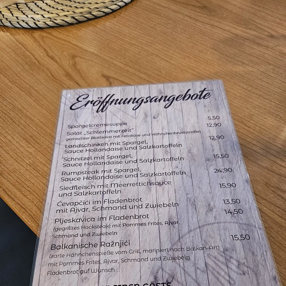 Speisekarte, Schlemmerzeit bei Alen und Alma