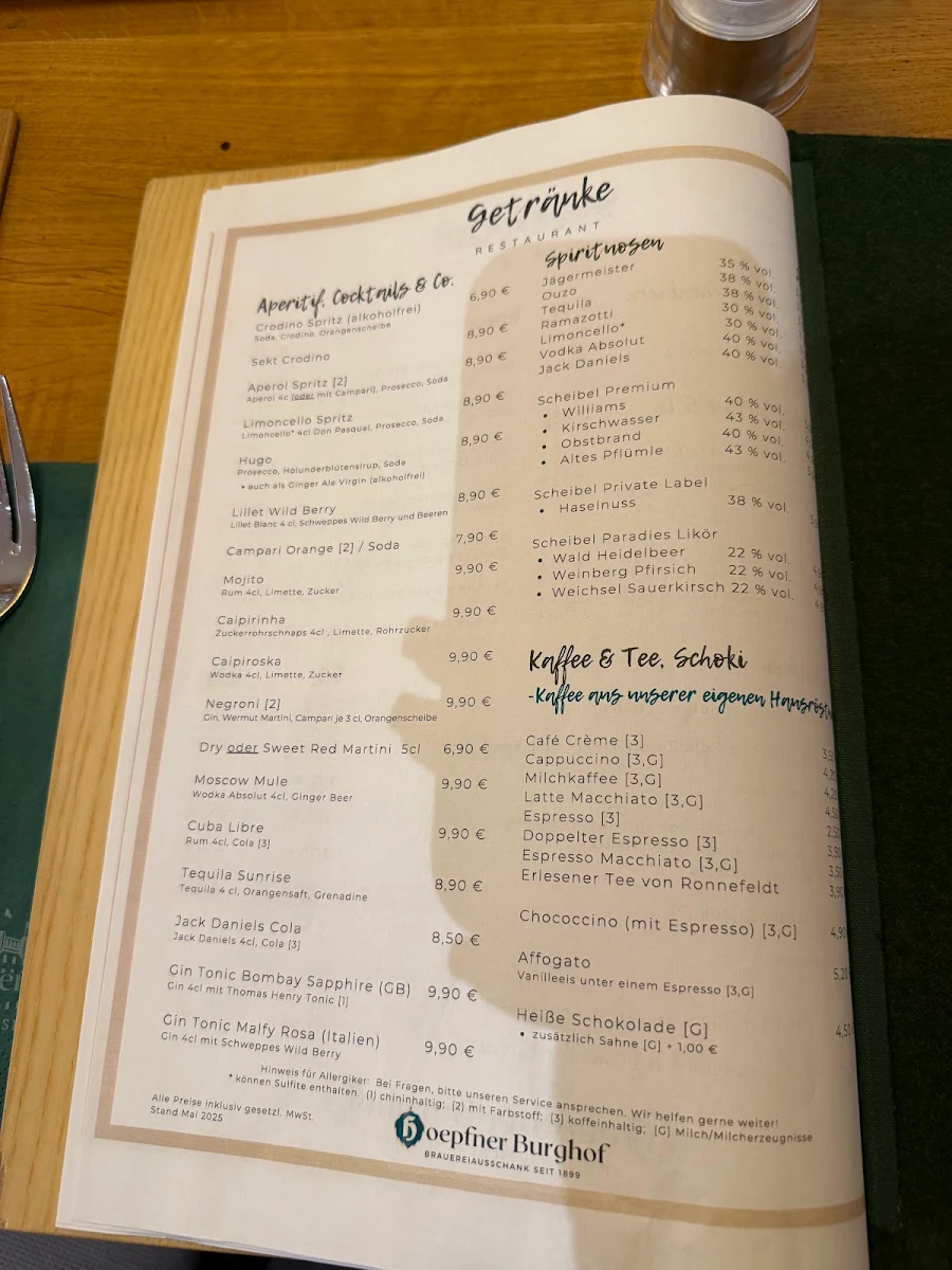 Speisekarte, Hoepfner Burghof | Restaurant | Brauereiausschank | Eventlocation | Catering - deutsche gutbürgerliche Küche