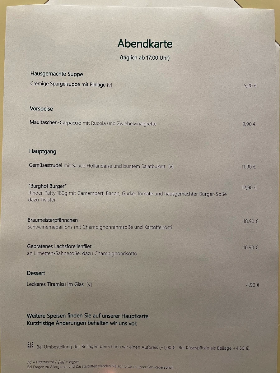 Speisekarte, Hoepfner Burghof | Restaurant | Brauereiausschank | Eventlocation | Catering - deutsche gutbürgerliche Küche