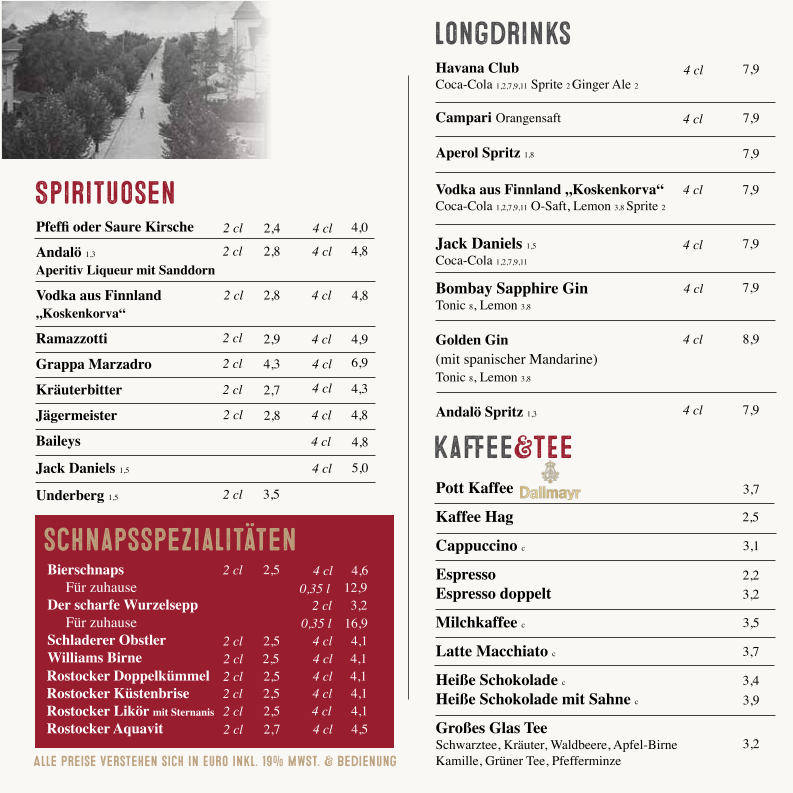 Speisekarte, Kühlungsborner Brauhaus