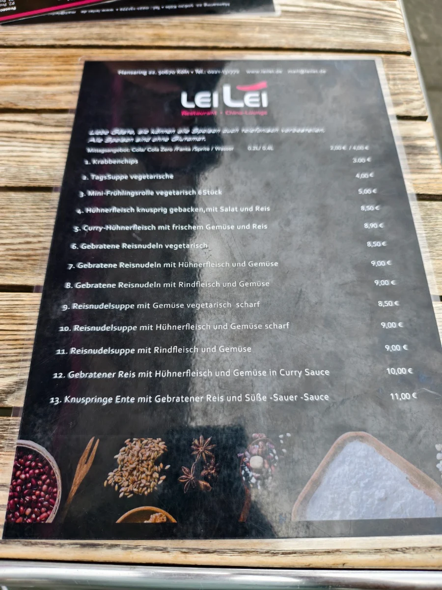 Speisekarte, Leilei Restaurant China-Lounge