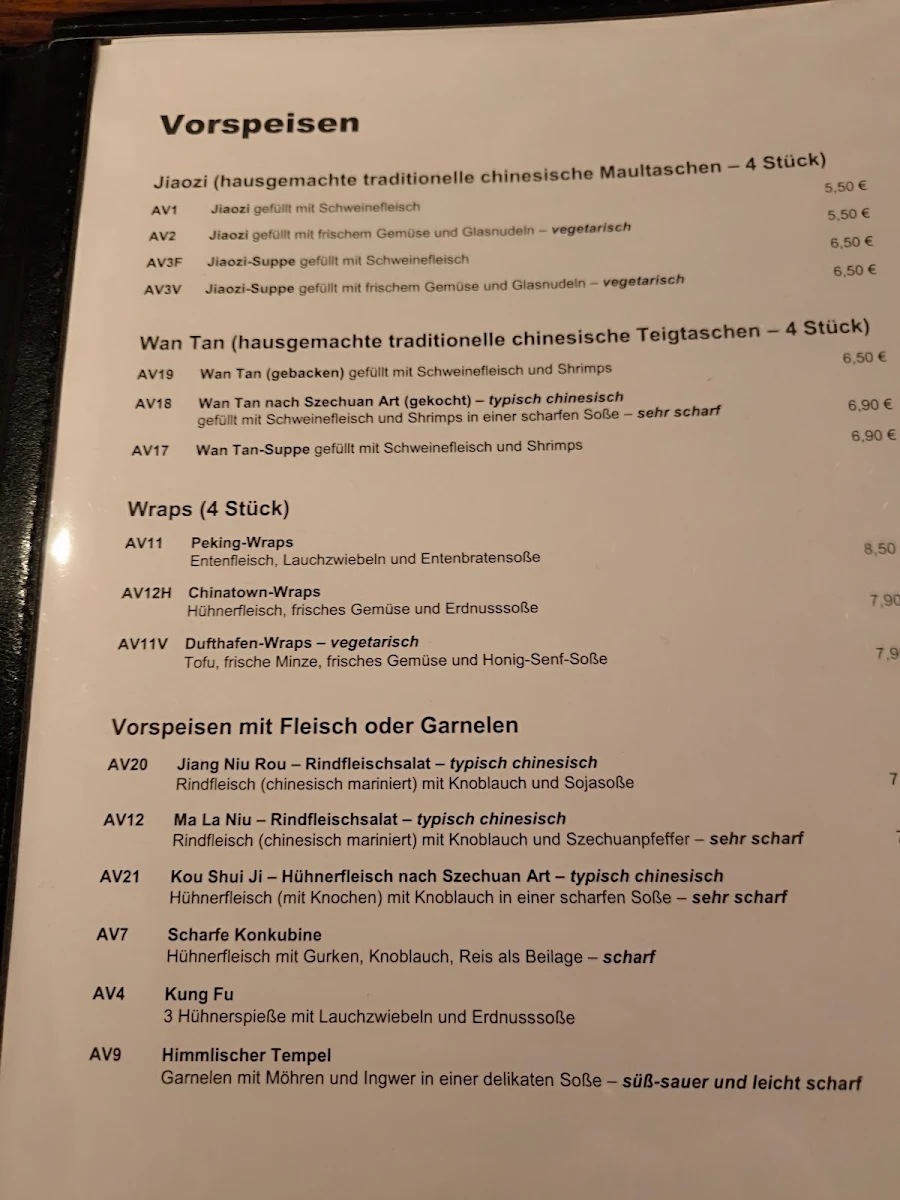 Speisekarte, Leilei Restaurant China-Lounge